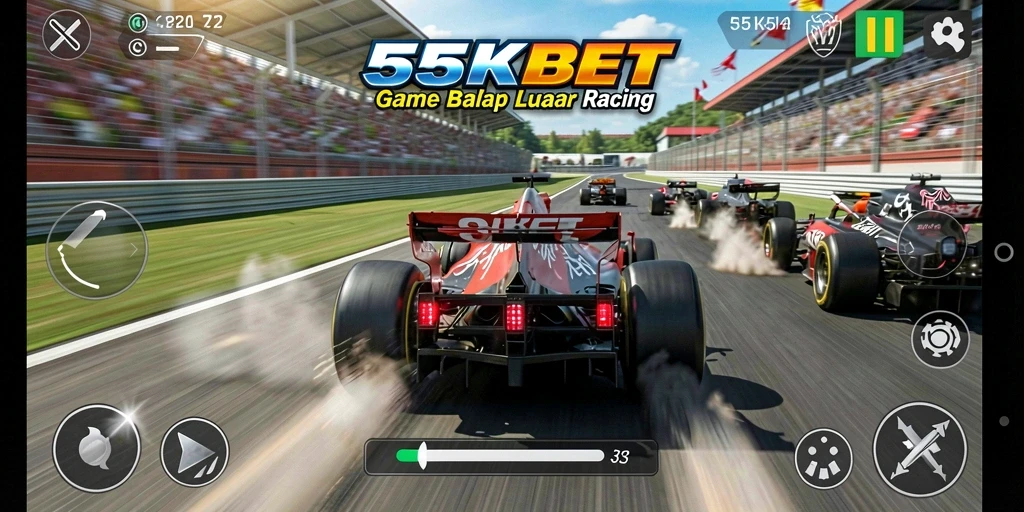 Screenshot gameplay 55KBET menampilkan aksi balap yang seru dan intens.