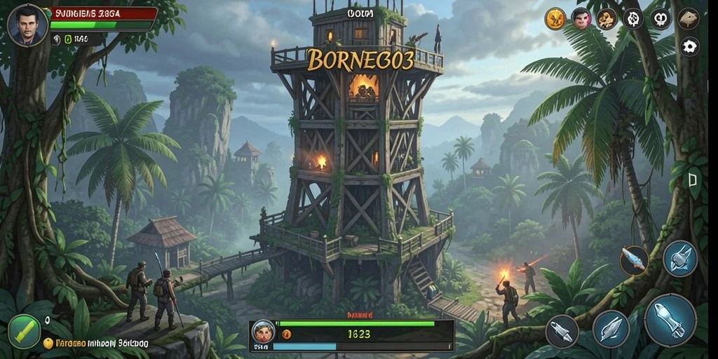 Tampilan gameplay menegangkan dari BORNEO303, pertahanan yang harus kamu bangun.