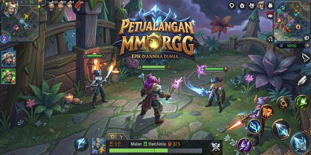Screenshot gameplay H03 menampilkan pertarungan seru di dunia fantasi.