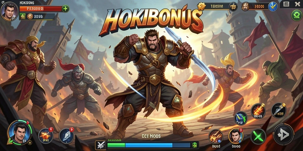 Tangkapan layar HOKIBONUS menampilkan pertarungan yang intens dan karakter yang keren.
