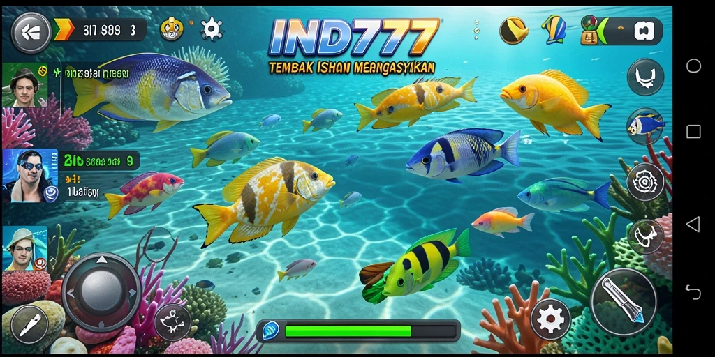 Screenshot gameplay IND777 menampilkan aksi tembak ikan yang menegangkan.