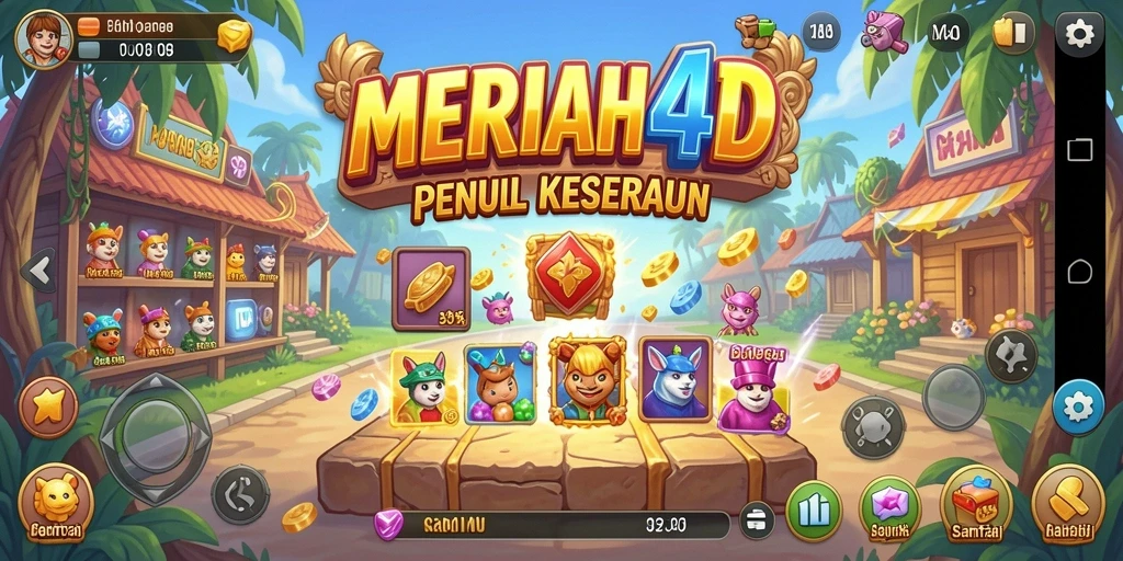 Tampilan gameplay <strong>MERIAH4D</strong> yang ceria dan penuh warna.