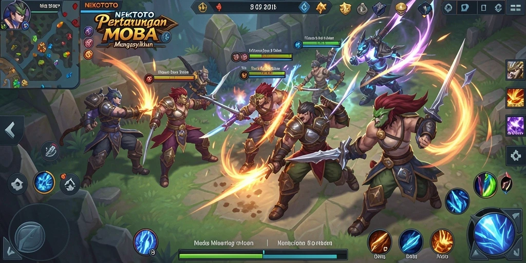 Tampilan gameplay seru NEKOTOTO dalam pertarungan MOBA.