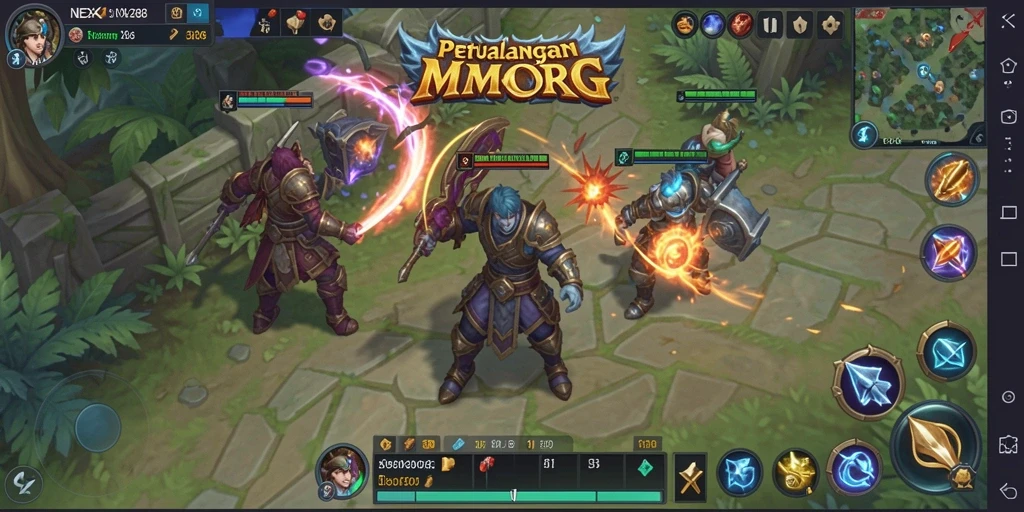 Screenshot NEX288 menampilkan aksi seru dalam pertempuran MMORPG.