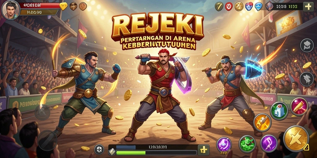 Gameplay menegangkan dengan pertarungan yang intens di arena REJEKI.