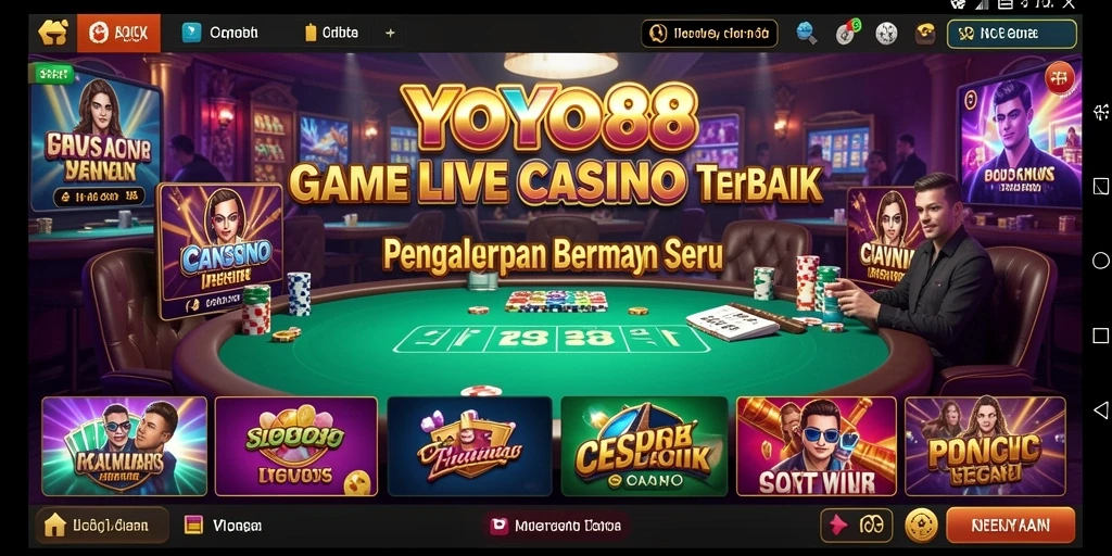 Screenshot gameplay Live Casino yang menampilkan dealer dan interaksi pemain.